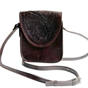 Vintage AMERICAN WEST AW Tooled Leather Crossbody  Bag